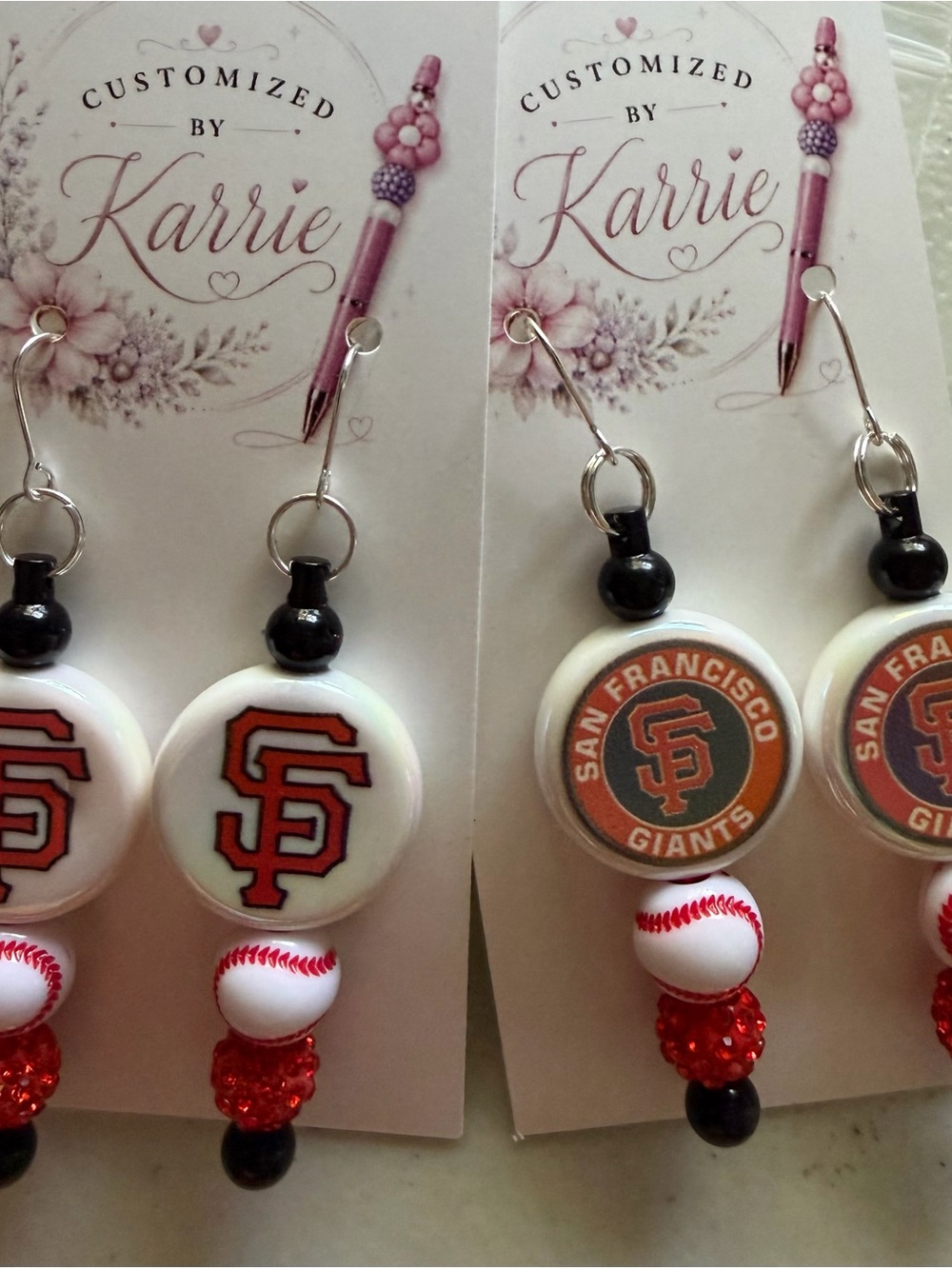 Customized by Karrie San Francisco Giants Dangle Earrings - White & Orange